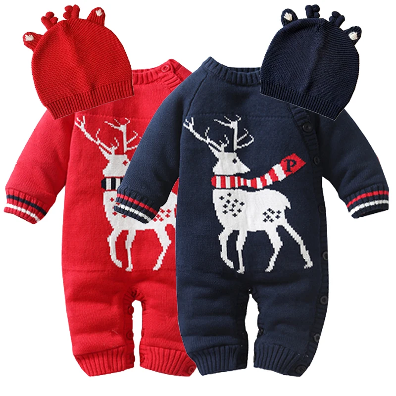 Одежда для малышей с Санта Клаусом Зимний комбинезон новорожденных Вязаный