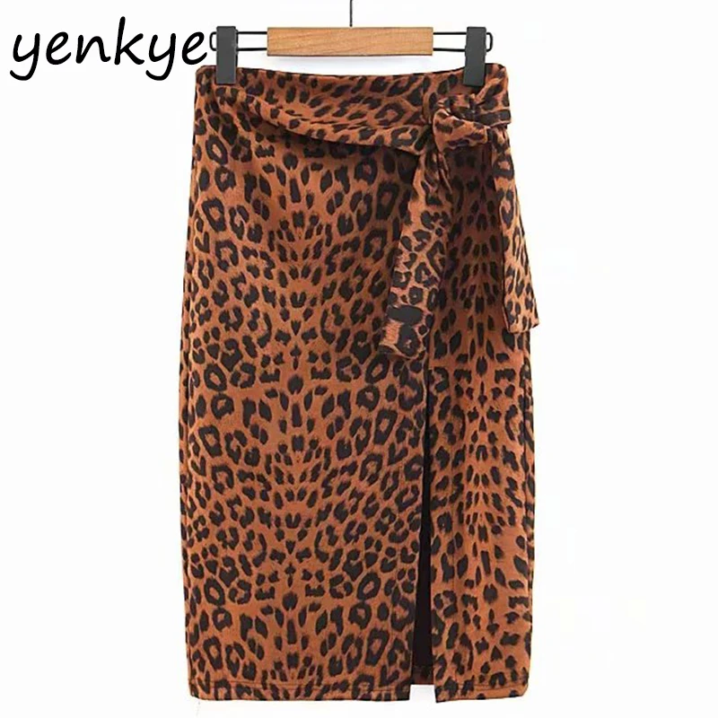 Женские сексуальные юбки леопарда с разрезом элегантная юбка-карандаш миди