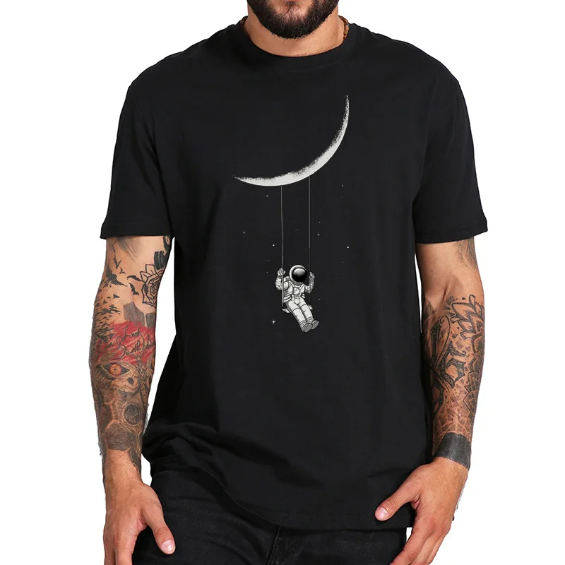 

Astronaut T shirt Space Swing Under Moon Digital Print T-shirt Short Sleeve EU Size 100% Cotton Funny Aviation Tshirt