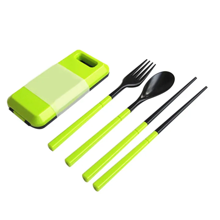 green SEAAN ABS пластиковые столовые приборы портативный шт набор портативный дорожный набор складной комбинированный палочки вилка ложка фестиваль подарок - Цвет: green