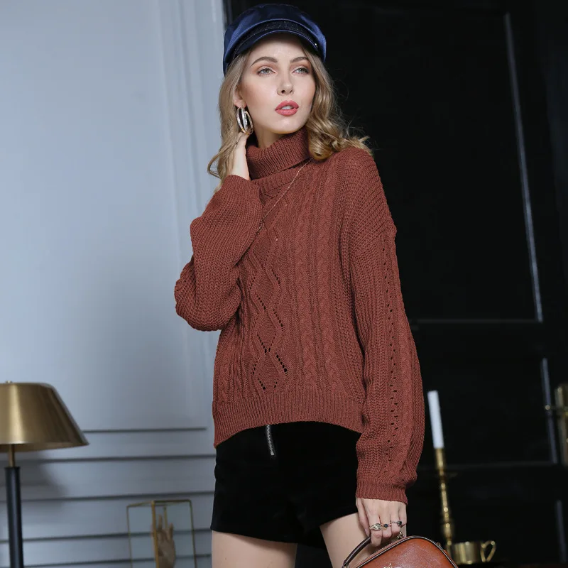 

Popular Fashion Sweet High Collar Bottomed Pullover Sweater Solid Color Twist Long Sleeve