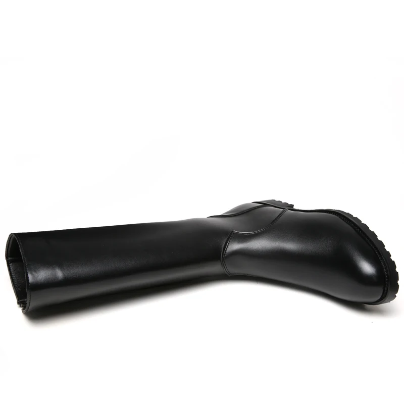 Ботинки мужские кожаные до середины икры на шнуровке военные ботинки черная