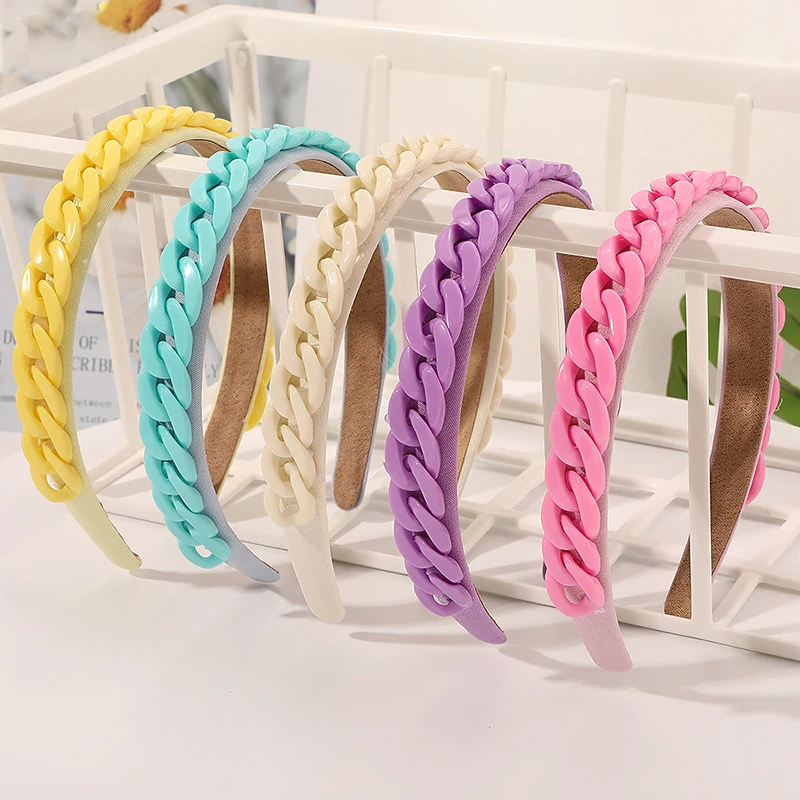 

Trendy Designer Headbands Wide Candy Color Headwear Personality Chain Hairbands Baroque Headband Hair Accessories For Women New