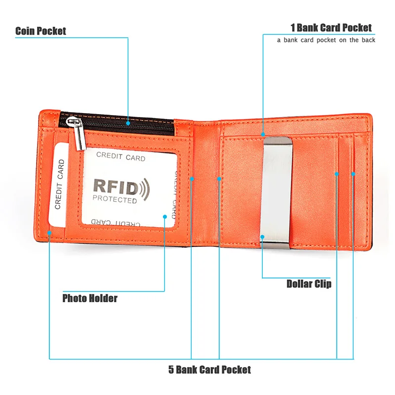 Тонкие мужские кошельки из натуральной кожи Rfid-держатель для карт клатч монет