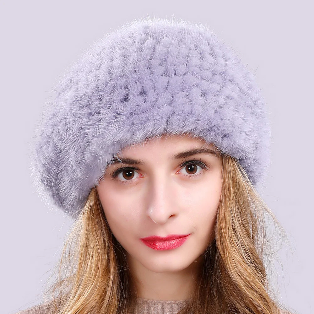 Новинка 2020 стильная зимняя Шапка-бини из натурального меха норки женские вязаные