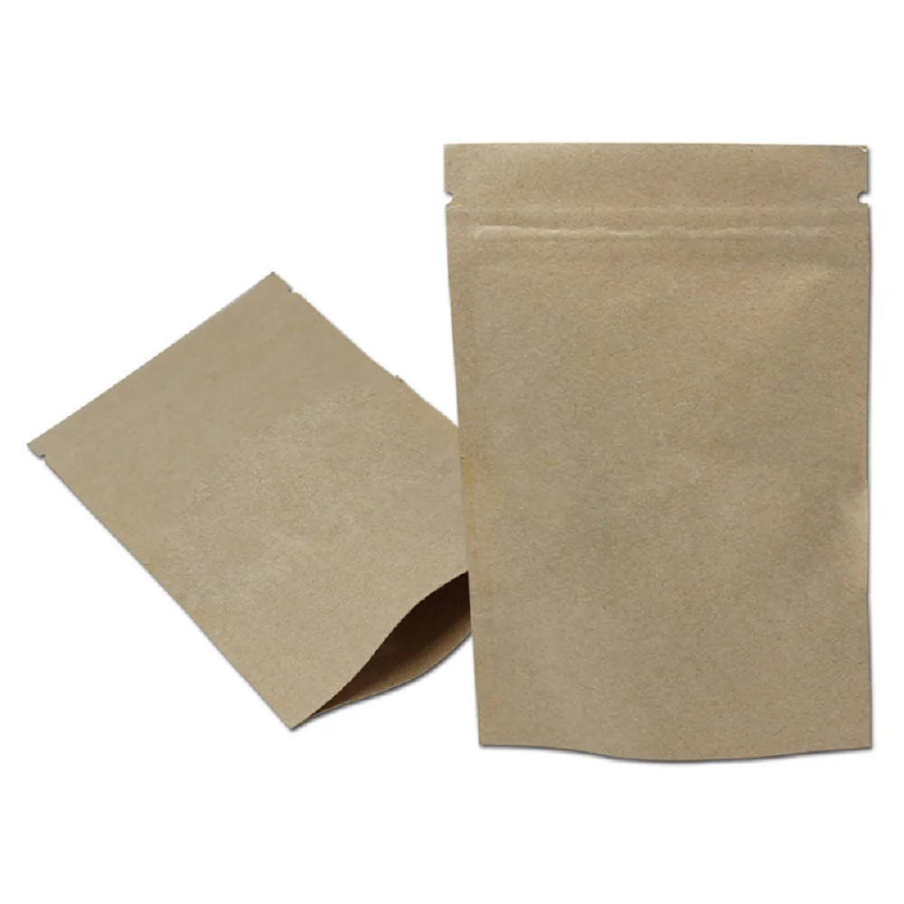 

500Pcs Brown Kraft Paper Zip Lock Stand Up Bag Self Grip Seal Tear Notch Doypack Reclosable Reusable Food Nut Bean Snack Pouches