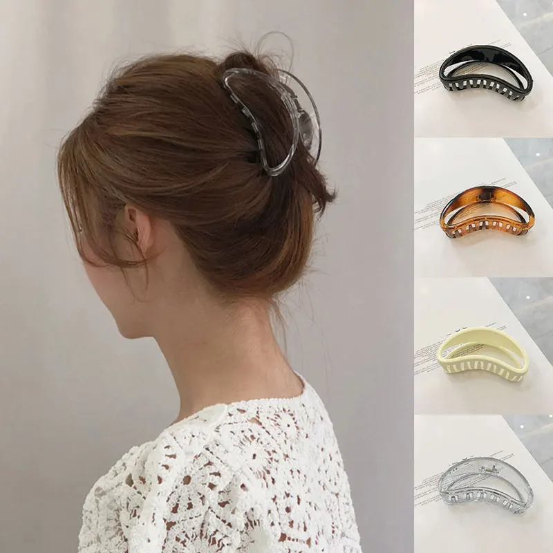 

Fashion Half Moon Shaped Hair Claw Clip For Women DIY Hair Styling Tool Transparent Amber Acrylic Hair Clip For Hair Accessories