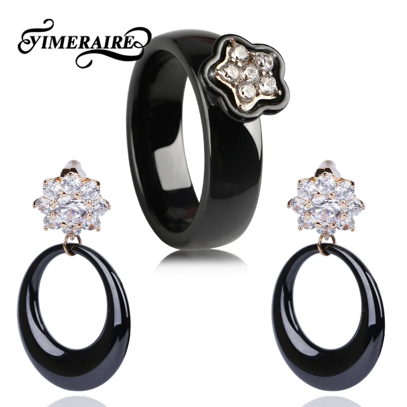 TUHE новые полые круглые керамические серьги капли с цветком из горного хрусталя и