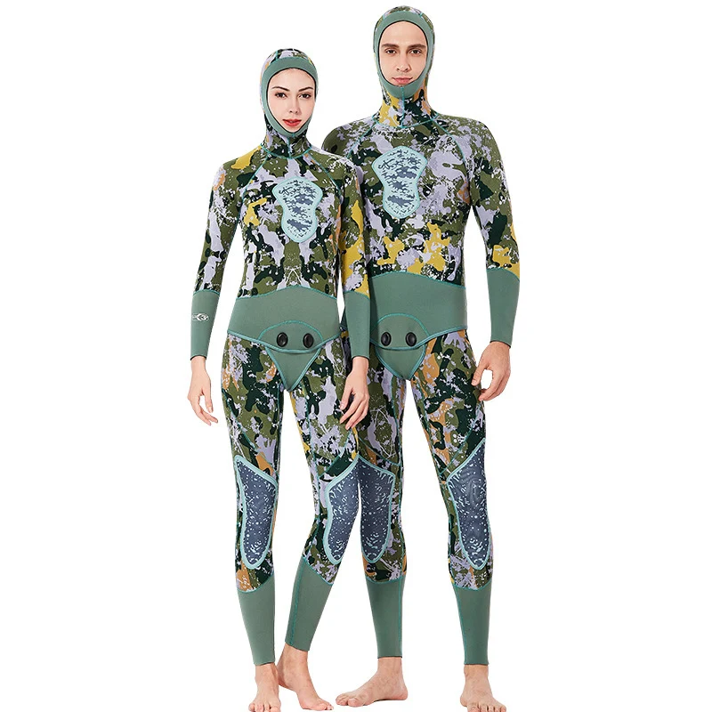 

New Neoprene Suit Camouflage 3MM Split Hooded Wetsuit For Men Fish Hunting Warm Surfing Snorkeling Diving Women Swimsuits