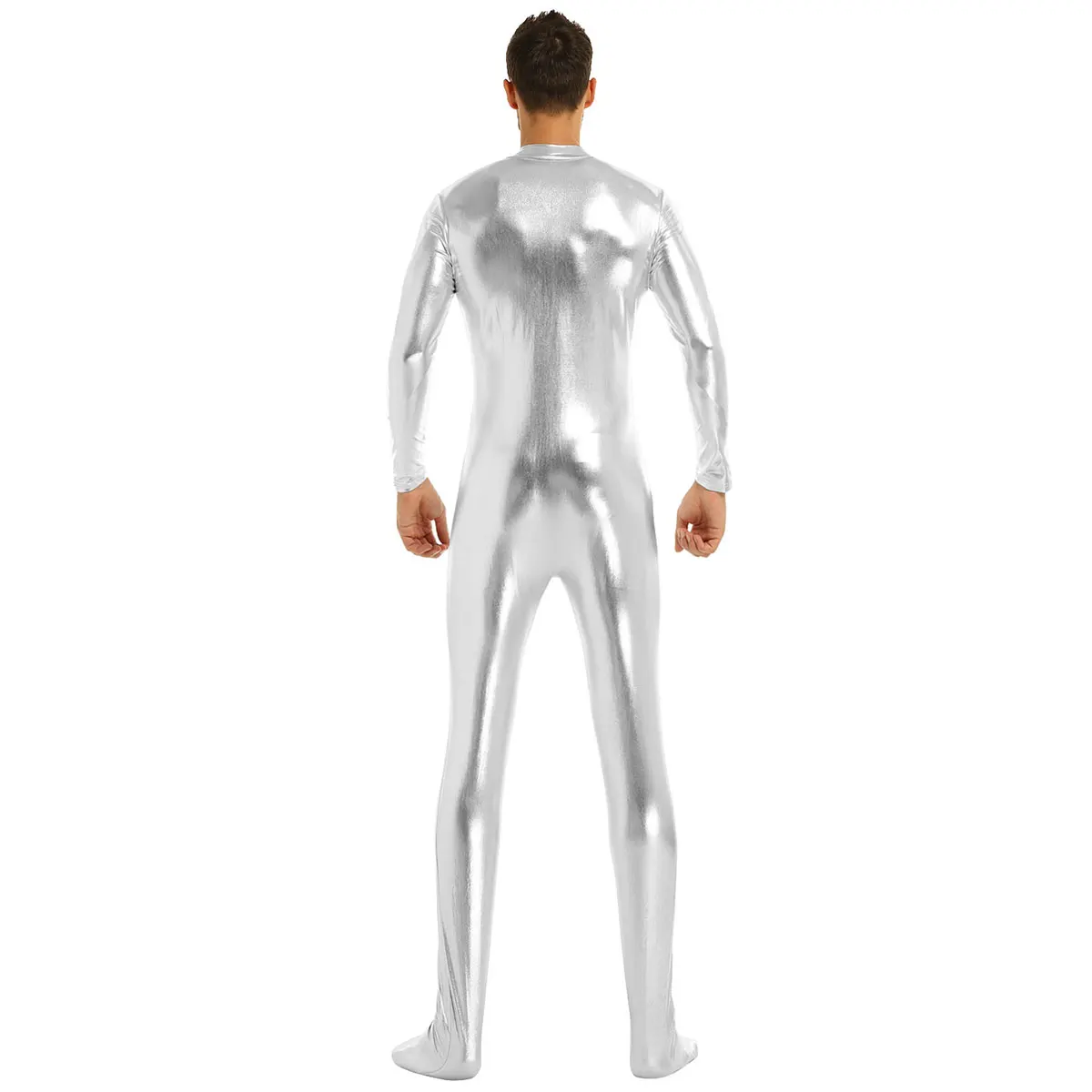 iiniim Mens Body Sexy Teddies Shiny Metallic Club Bodystocking Closed Toe Stretchy Full Body Leotard Bodysuit Clubwear Costumes