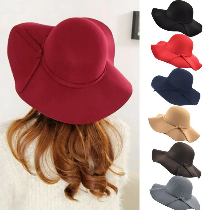 Шляпа фетровая женская с широкими полями винтажная шерстяная шляпа в английском