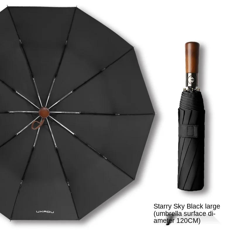 

Automatic Umbrella Men's plus Size Oversize Large Double Folding Black Business Custom High-End British Wooden Handle Umbrella