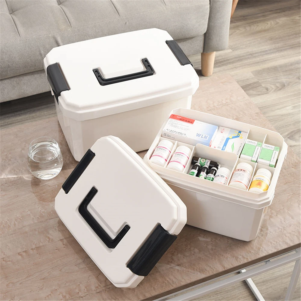 Plastic First Aid Kit Home Storage Box & Bin 2 Layers Medicine Chest Portable Medicine Organizer Large Capatity First Aid Box  - buy with discount