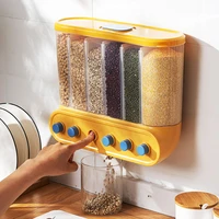 kitchen organizer grain dispenser wall mounted sealed transparent grains cans food container compartment storage snacks tanks