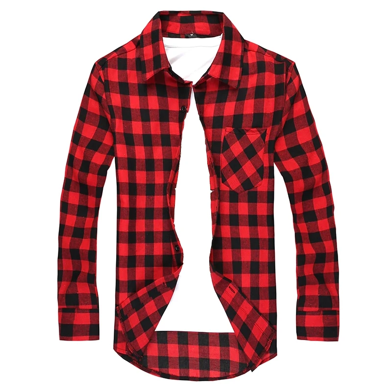 Рубашка мужская в красно черную клетку длинная модная классическая рубашка лето
