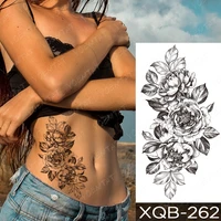 sexy temporary tattoo sticker waist peony rose leaf branch black fake tatu back leg shoulder girl women glitter tato kids art