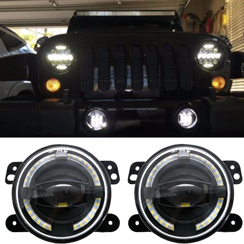 4-дюймовые круглые светодиодные противотуманные фары белый гало кольцевые