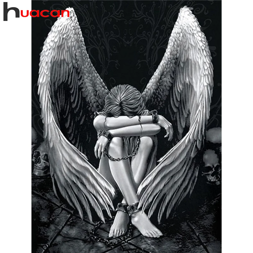 Huacan алмазная живопись девушка Ангел мозаика крыло вышивка крестиком портрет