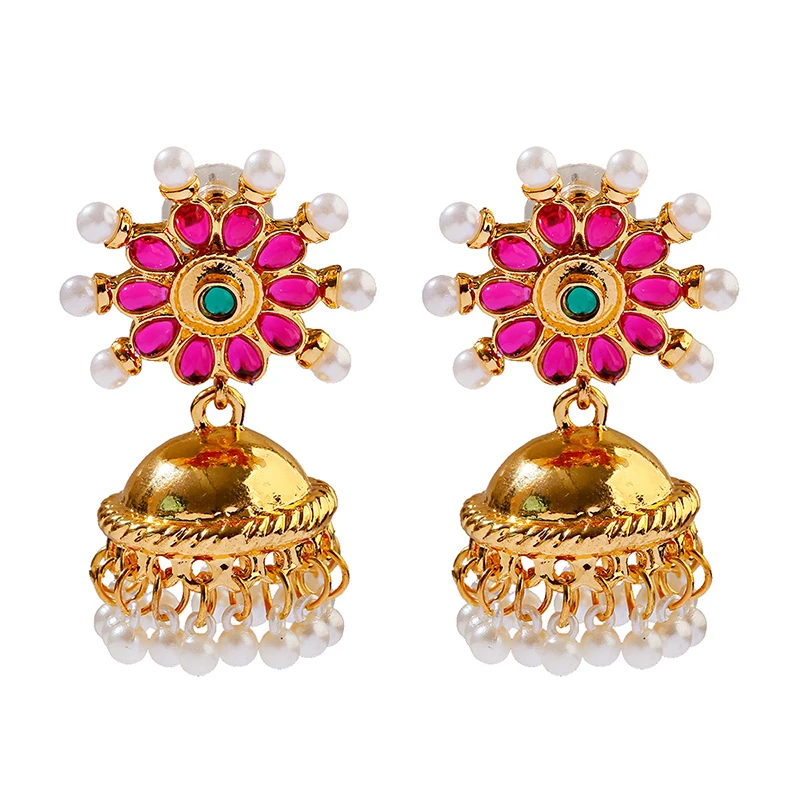 

New Ins Indian Gold Handmade Pearl Beads Flower Nepal Thailand Piercing Earrings Vintage Korean Fashion Party Jewelry Bijoux