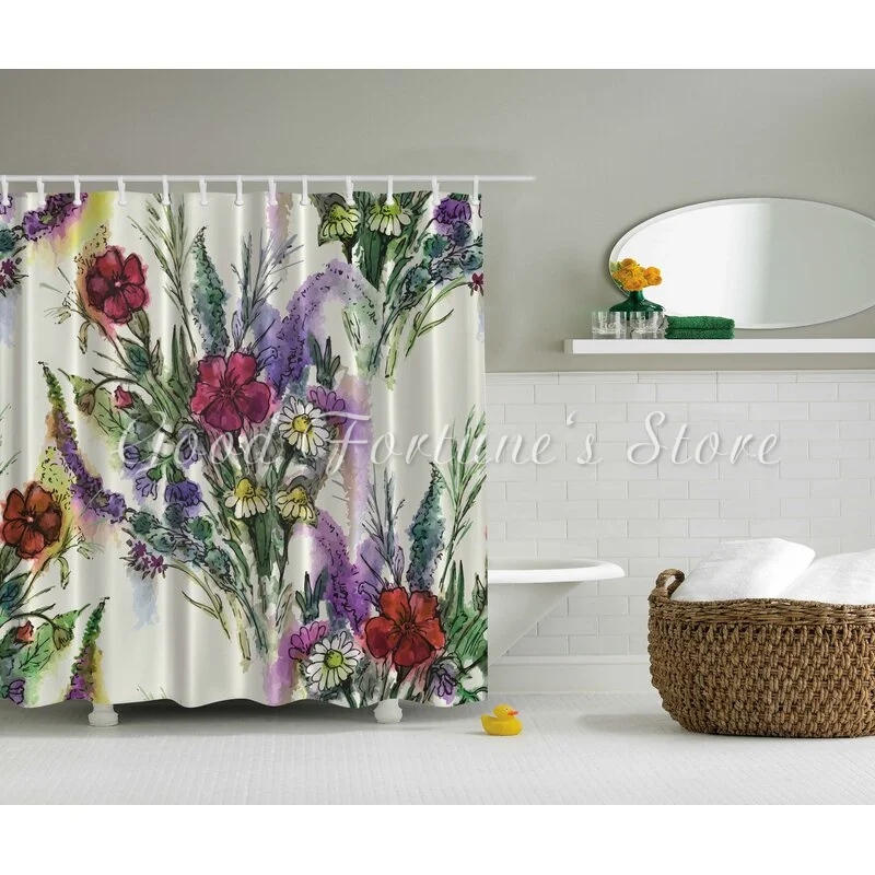

Bouquet Of Watercolor Flowers Shower Curtain