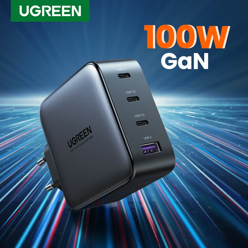 UGREEN-cargador USB tipo C GaN de 100W, dispositivo de carga r&aacute;pida para Macbook, tablet, iPhone, Xiaomi, iPhone 13, 12, 11-0