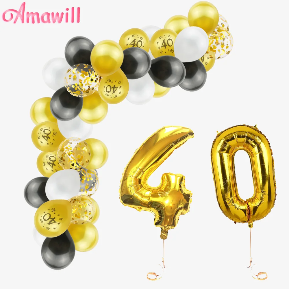 Латексные воздушные шары Amawill 12 дюймов золотые конфетти 40 лет украшения для