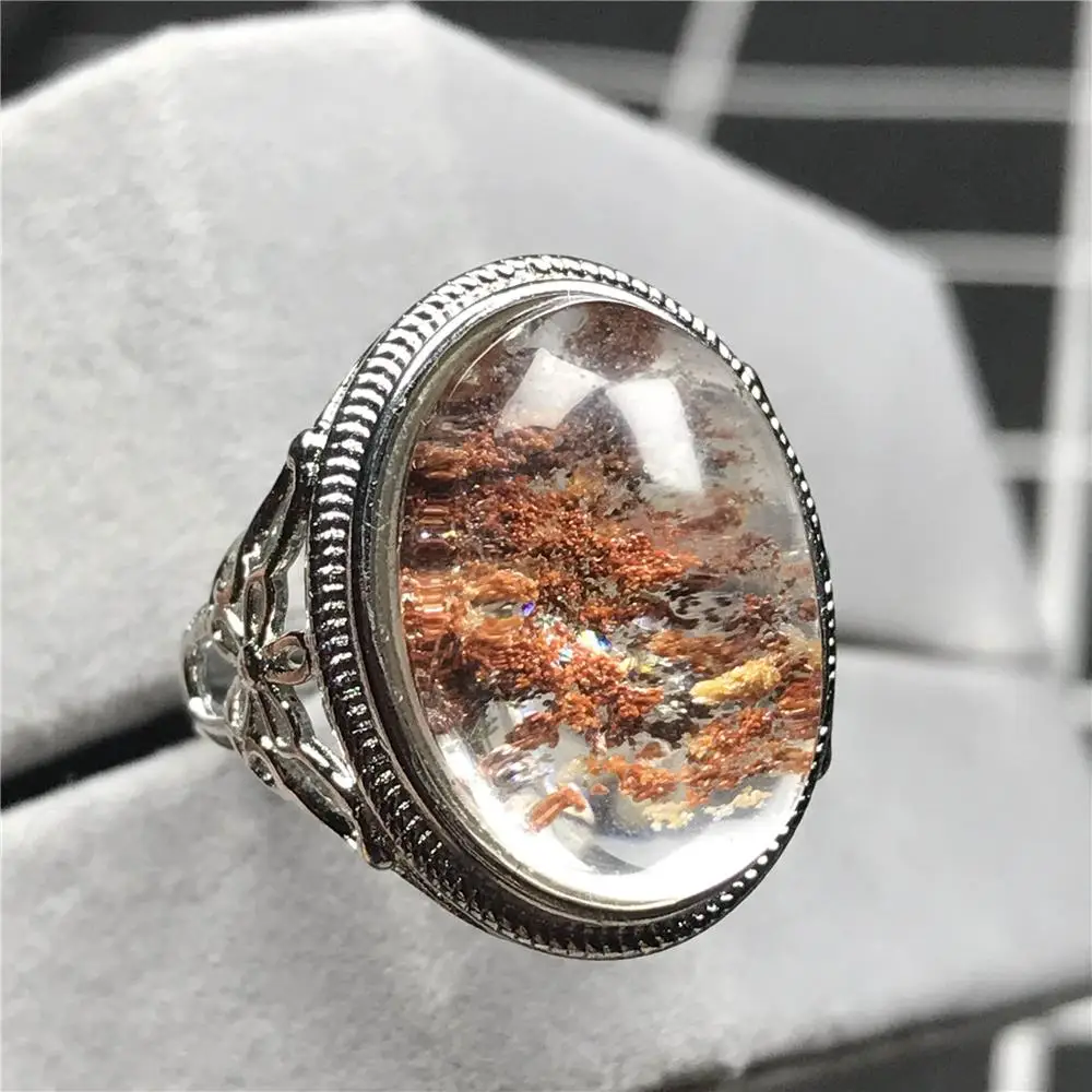Genuine Natural Colorful Phantom Quartz Crystal Ring For Woman Man Love Oval 20x14mm Beads Fashion Jewelry Adjustable AAAAA | Украшения и