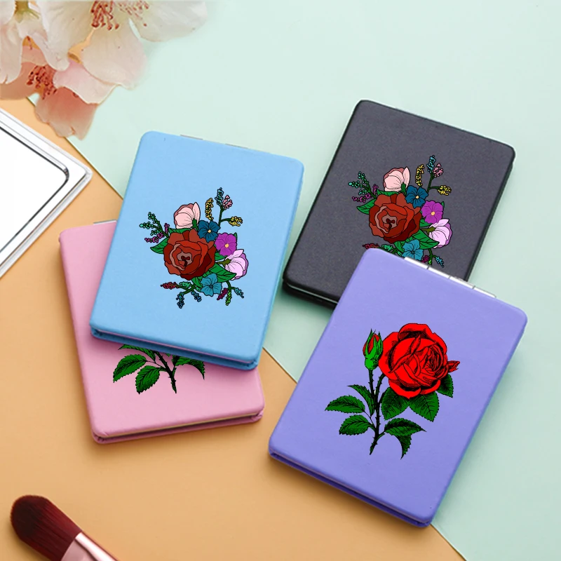

Flower Rose Mini Makeup Mirrors with 2 Face For Girls Fashion Magnifying Cosmetic Pocket Compact Vanity Mirror Miroir De Poche