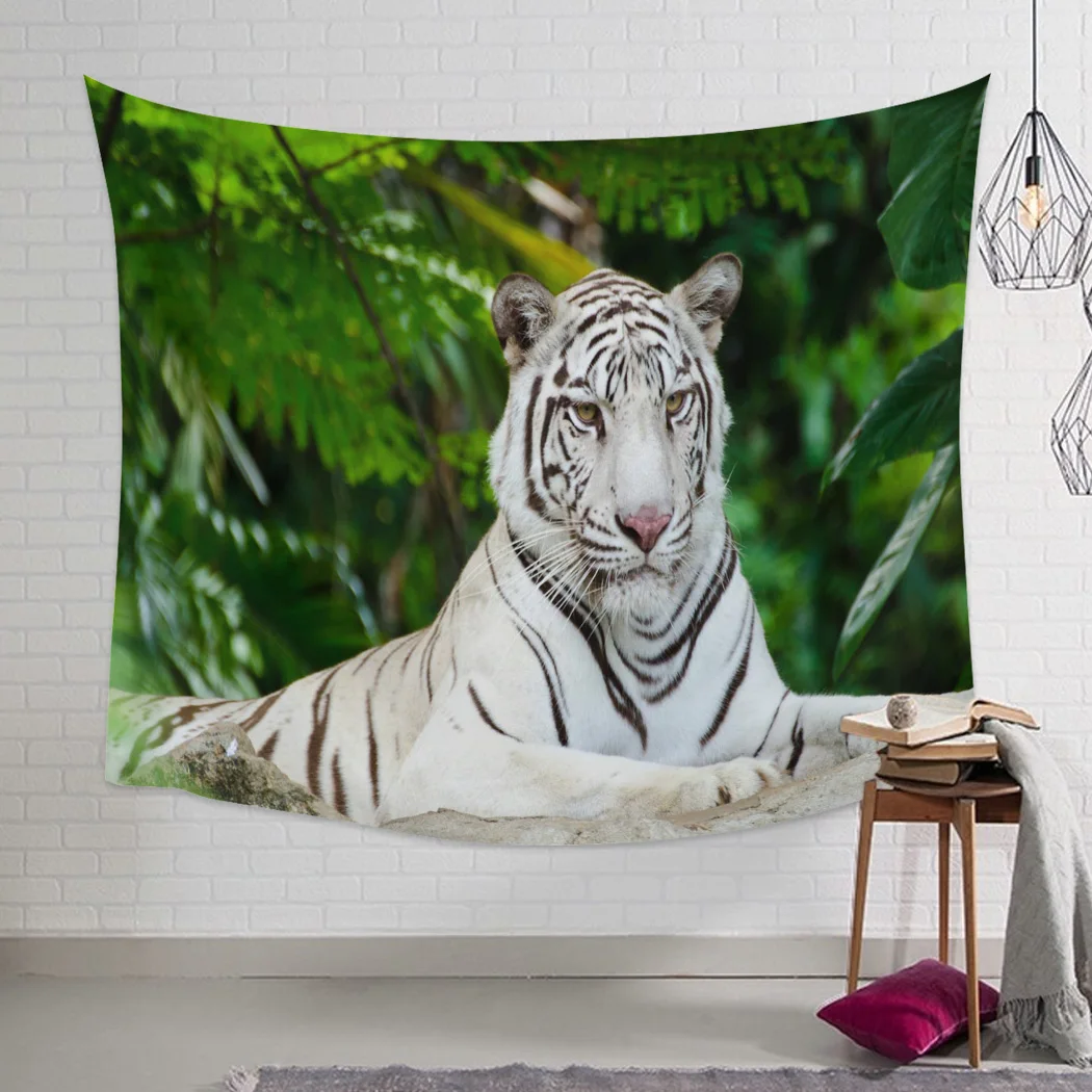 Asian Forest Animal White TigerTapestry Wall Hanging Bedroom Dormitory Home Decoration Tapestry | Дом и сад