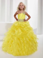 one shoulder yellow pageant dress for children ruffles tiered crystal organza formal flower girls dress party gowns