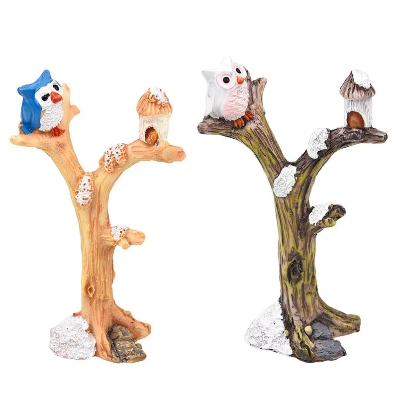 

2pcs/lot Cute Owl Tree Miniature Garden Decoration Vintage Cartoon Animals Figurines Fairy Modern Home Decorations Accessories