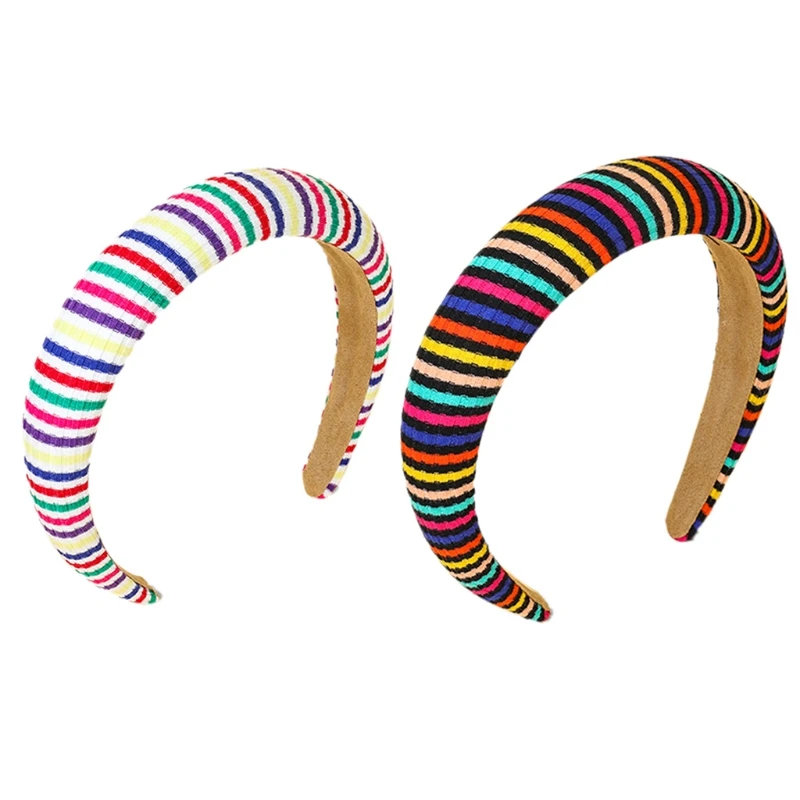 

Handmade Sponge Broadside Comfortable Hair Hoop Rainbow Color Headband for Women L5YB