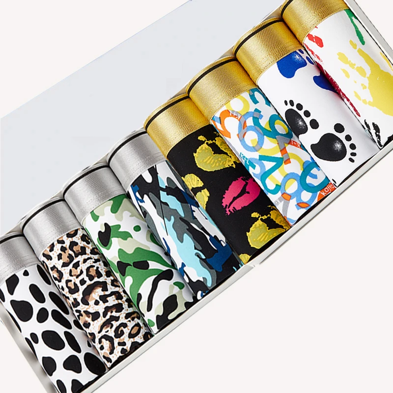 8pcs /Lot Summer Ice Silk Men's Panties Underpants Boxers Shorts Quick Drying Decor Printing Sports Pants