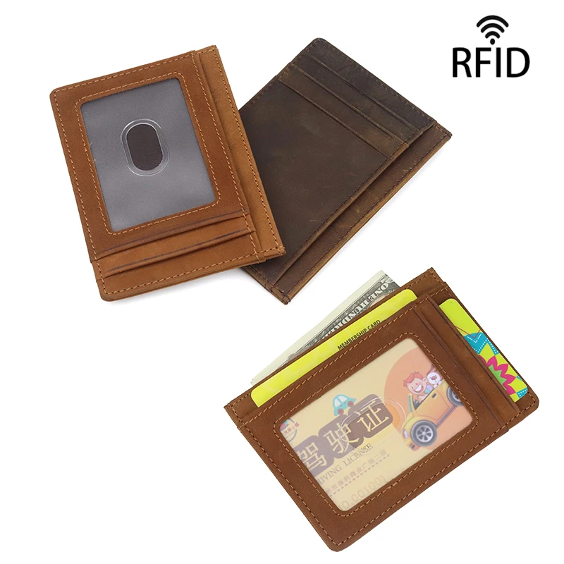 Натуральная кожа RFID Блокировка молния держатель для карт Кредитная корзина