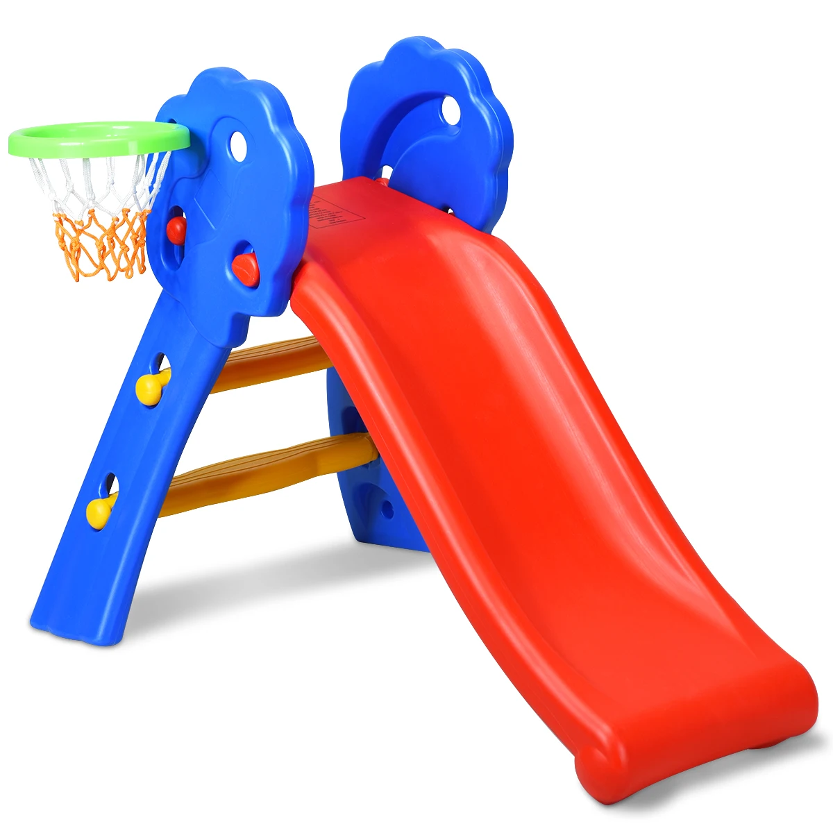 Tobog&aacute;n plegable de 2 escalones con aro de baloncesto para ni&ntilde;os, para interiores y exteriores-4