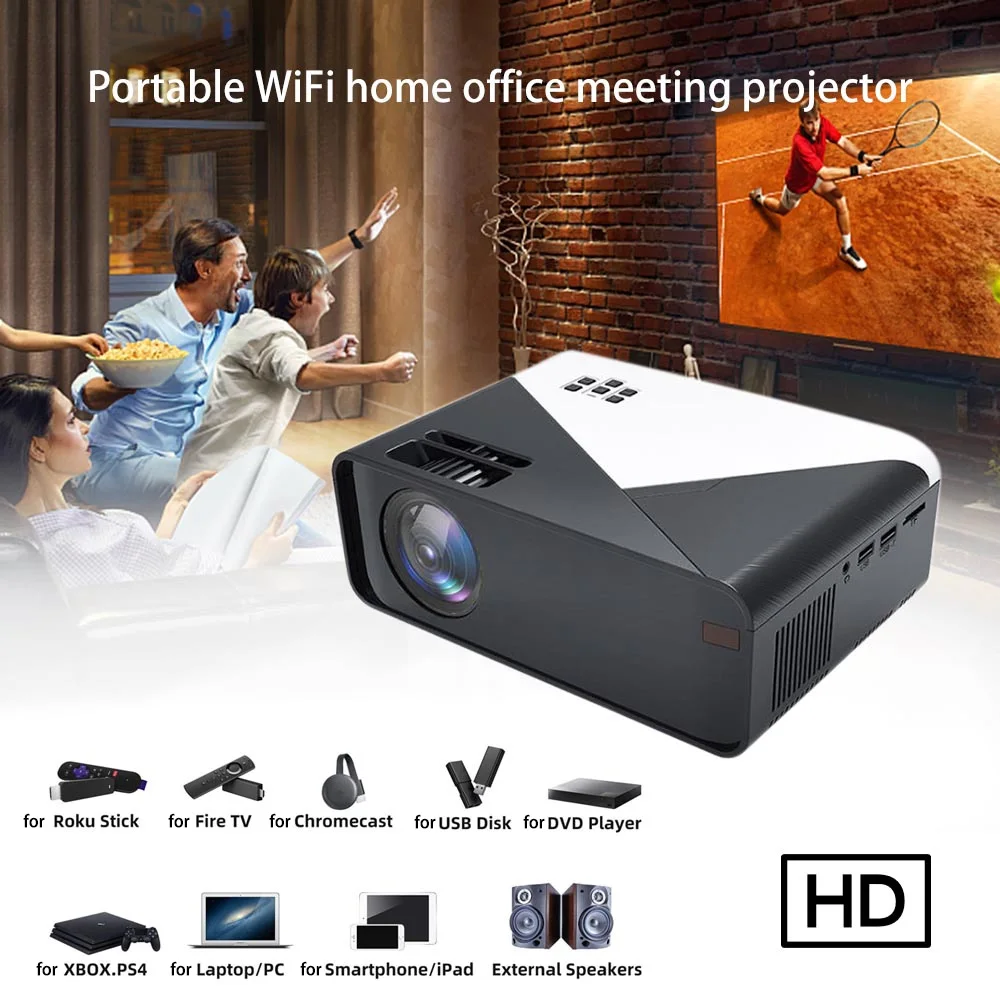 

3D Mini LED Projector for Office Teaching HD 1080P Smart WIFI Projector for Phone Compatible with iOS and Android