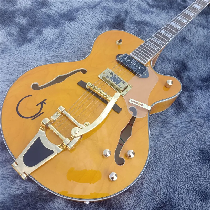 

2021!Top Quality G Orange Electric Jazz guitar,Gold Bigsby bridge,Factory Hollow Body Electric Guitar,Free Shipping