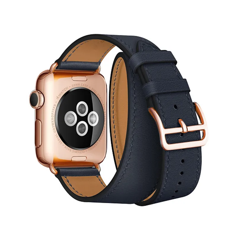 Indigo Ремешок с пряжкой из розового золота для Apple Watch, ремешок 38 мм, 42 мм, 44 мм, 42 мм, браслет из натуральной кожи, серия 4, 3, 2, 1 - Цвет ремешка: Indigo