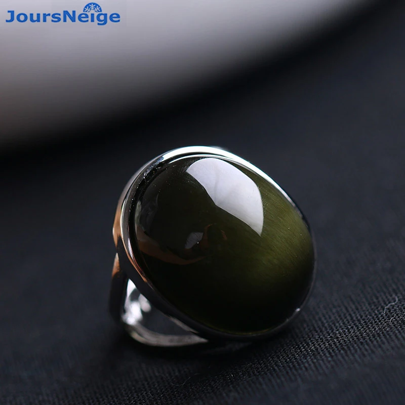 Natural Obsidian Ring Green Cat Eye Stone S925 Sterling Silver Mosaic Ring Simple Men Women Gift Crystal Ring Jewelry Wholesale