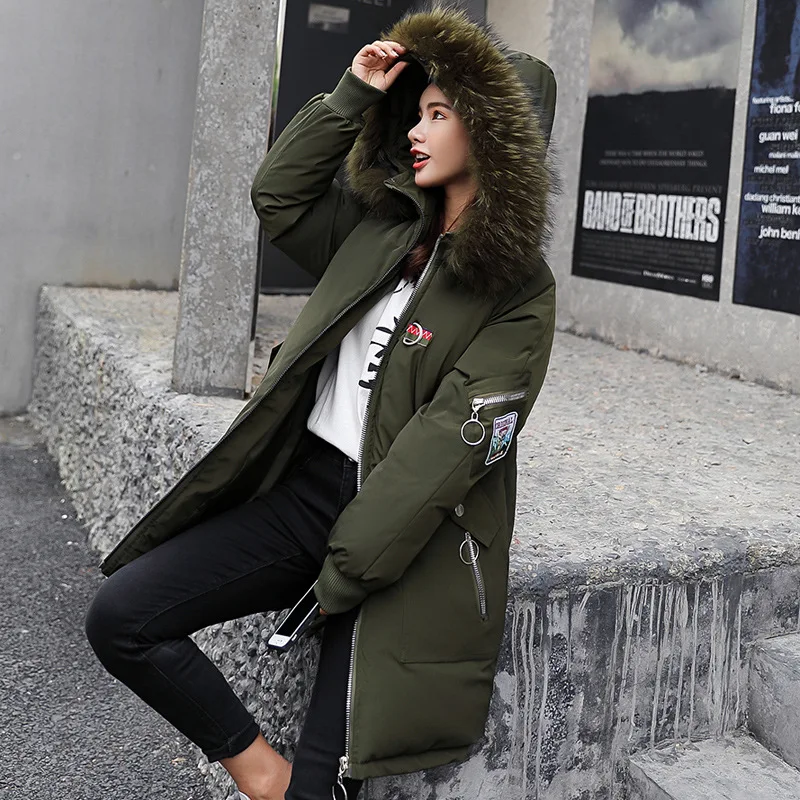 ZQLZ Winter Jacket Women 2022 New Oversized Embroidery Casual Hooded Warm Cotton Padde Coat Female Loose Black Long Parka Mujer