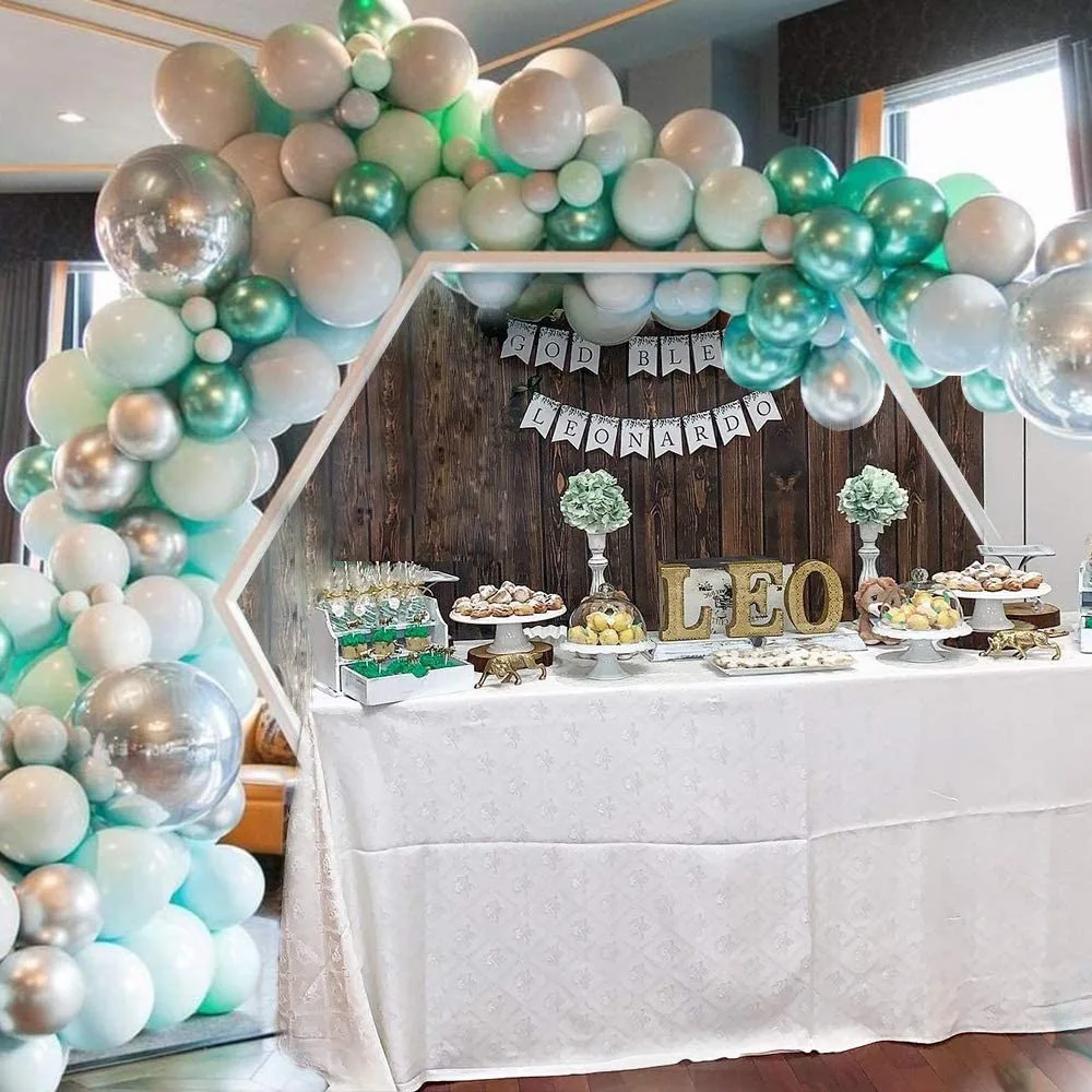 

2021 Balloon Garland Kit Green Silver Blue Chrome Metal Macaron Balloon Arch 148PCs Wedding Party Decoration