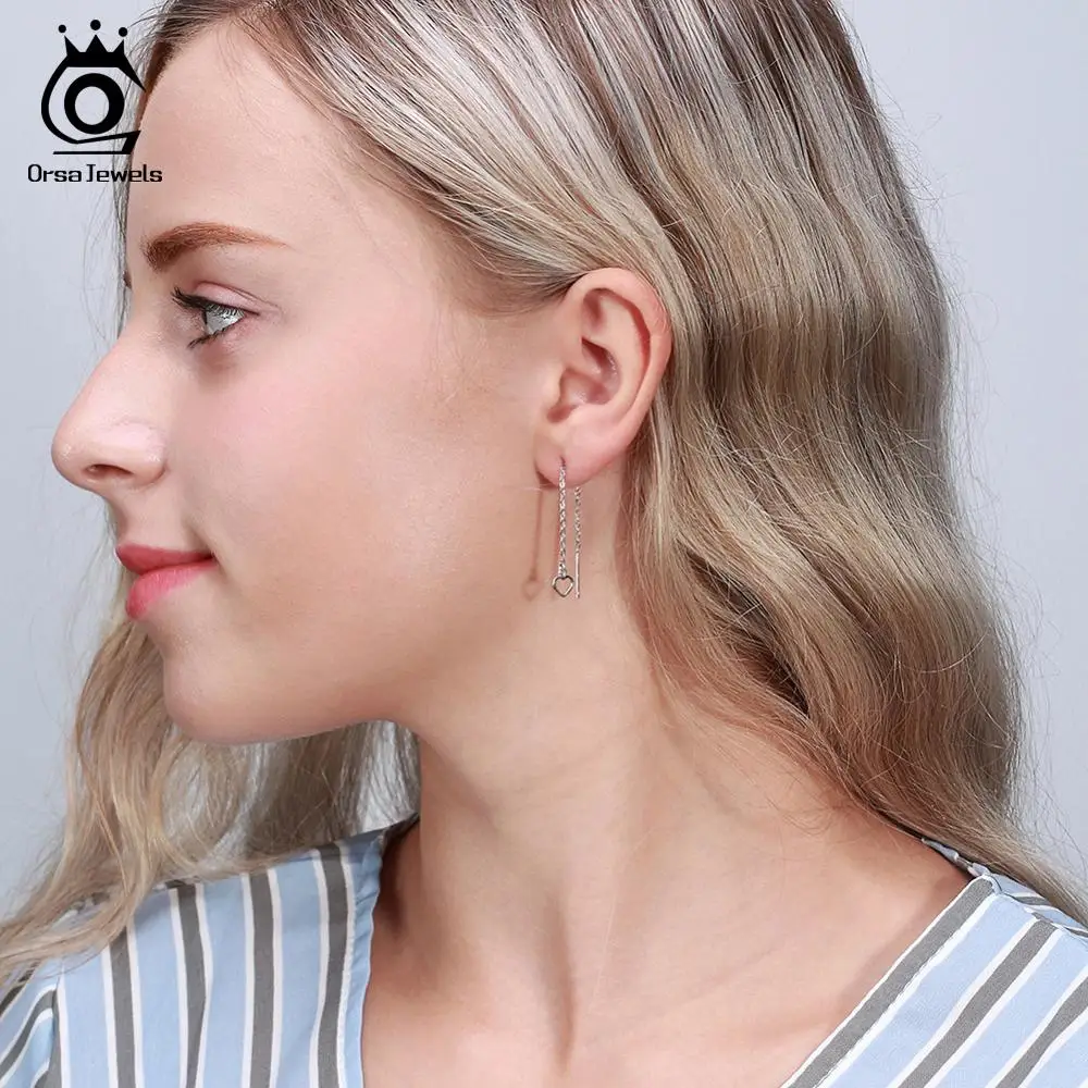 ORSA JEWELS 925 Висячие серьги из серебра 925 пробы для женщин романтические серьги в форме сердца модные оптовые ювелирные изделия для женщин SE77