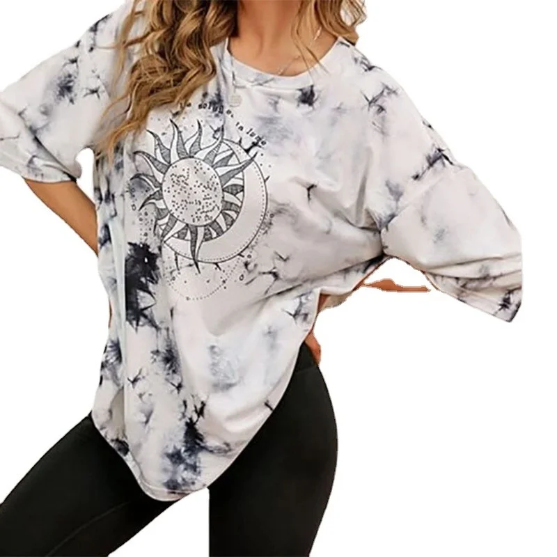 

Black Sun Moon Print Graphic T Shirt Women Summer Harajuku Vintage Streetwear O-neck Short Sleeve Casual TShirt Fashion Clothes
