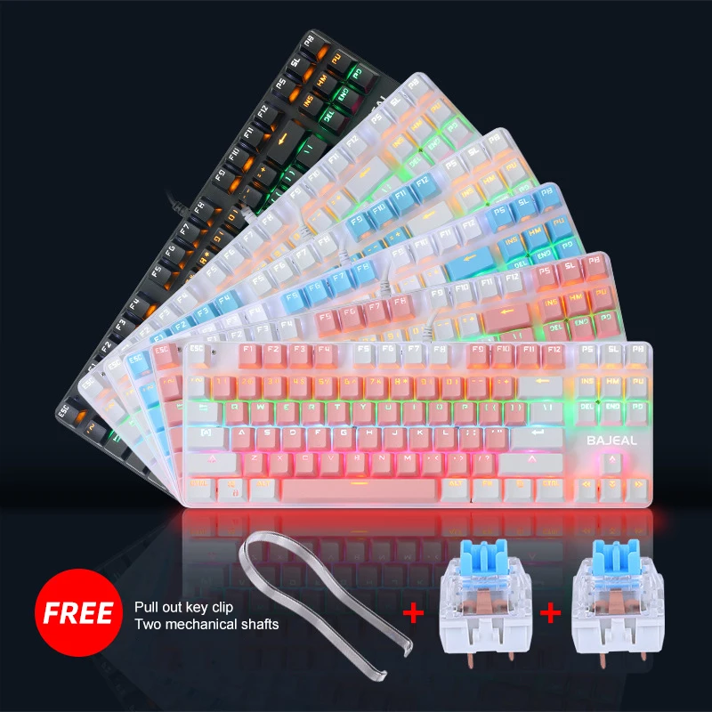 

Двухцветная Механическая USB-клавиатура, Проводная игровая механическая клавиатура с 87 клавишами светодиодный светодиодной подсветкой, опт...