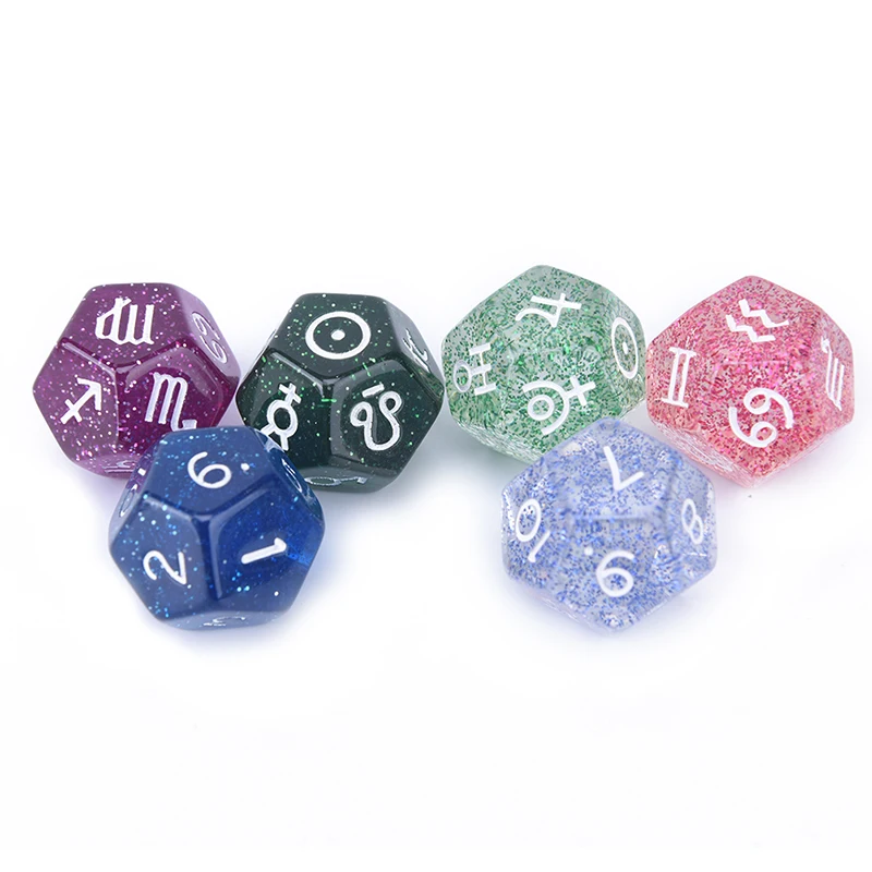 

3 Pieces Divine Dice Acrylic Dice 12 Sides Dice ,6 Colors 20*20mm Dice With The Twelve Constellations Wholesale