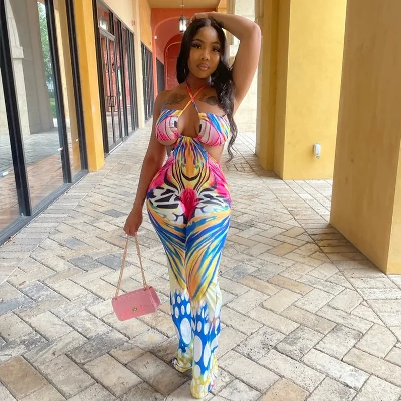 

2021 Summer New Sexy Slim Jumpsuit Women Tie Dye Hollow Out Jumpsuits for Women Casual One Piece Outfit Jumpsuit Women Donsignet