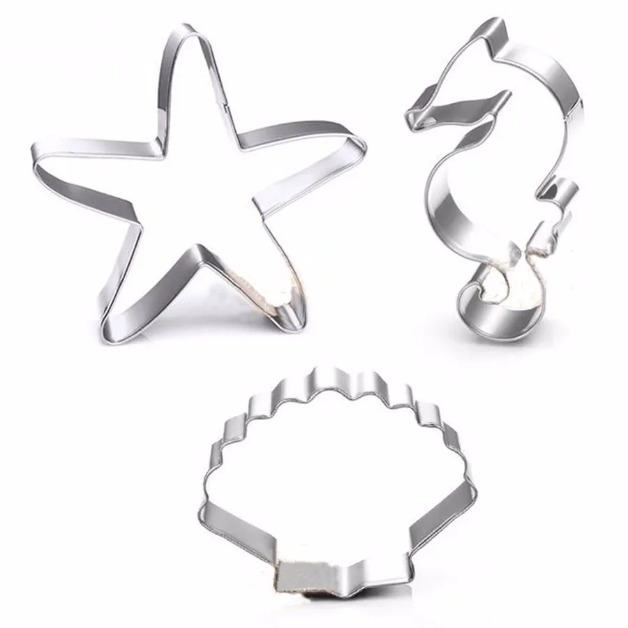 3Pcs/Set cute Ocean Sea Star Shells Sea Horse Mould Cookies Fondant Mold Chocolate Cake Cutter DIY Baking Decorating Tools