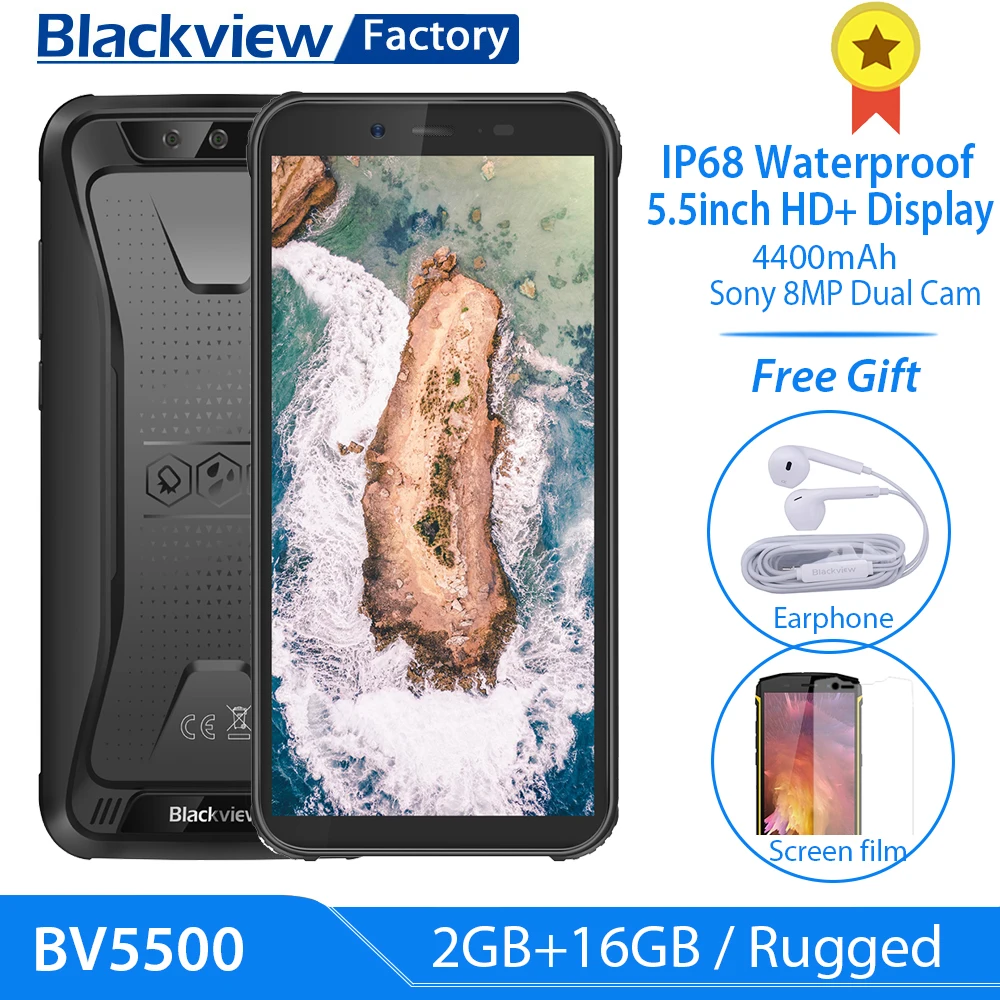 Blackview BV5500 Android 8,1 IP68 водонепроницаемый смартфон 5,5 дюймов ips 18:9 HD+ 8.0MP камера мобильный телефон gps 3g прочный сотовый телефон