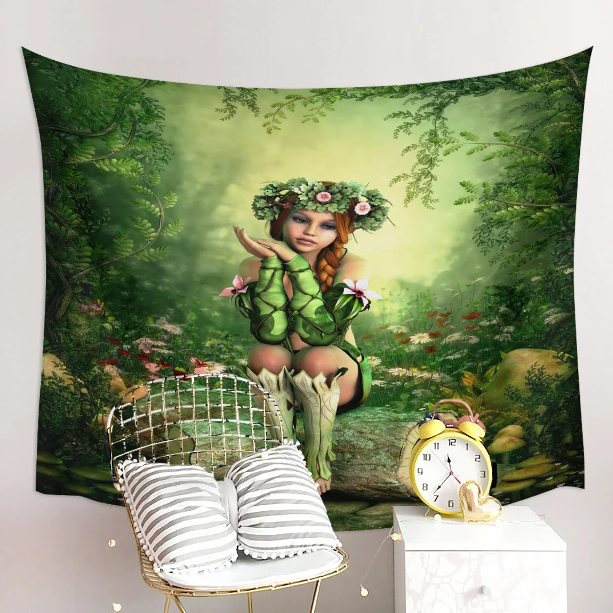 Деревянный венок для девочек зеленый Растительный гобелен Настенный Коврик