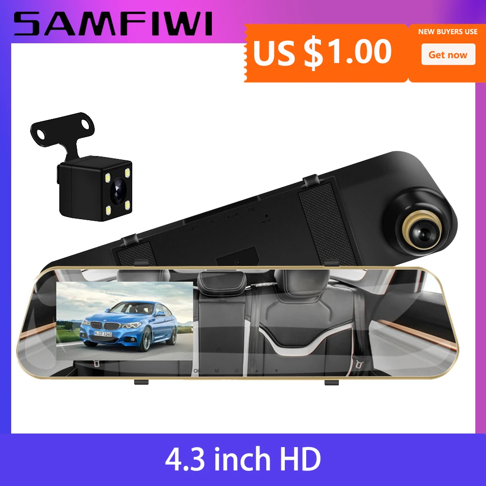 

Full HD 1080P Car Dvr Camera Auto 4.3 Inch Rearview Mirror dash cam Digital Video Recorder Dual Lens Registratory Camcorder